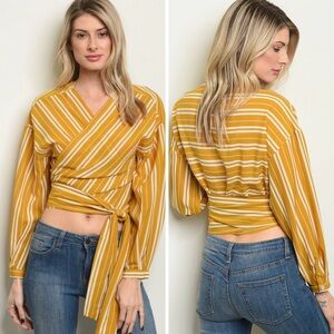 Striped wrap top with long sleeves